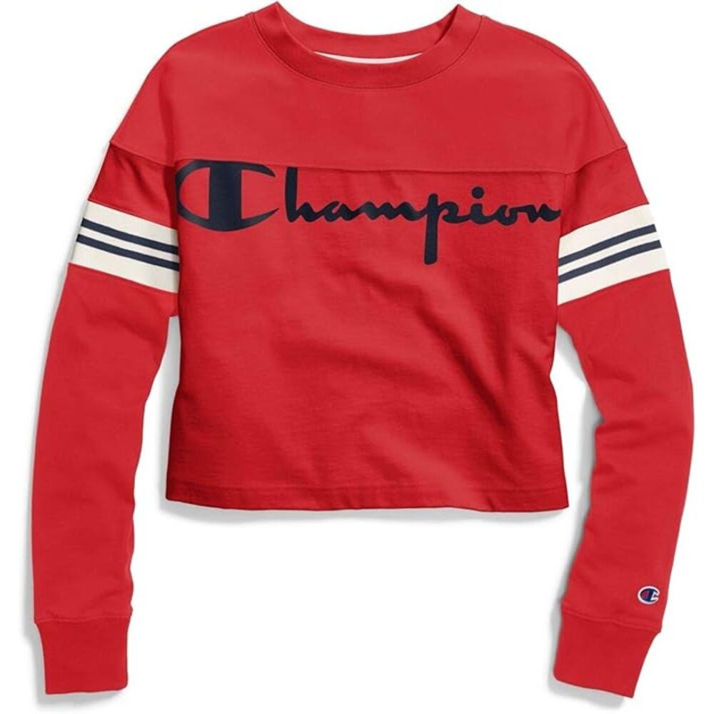 Champion‎ LIFE Cropped French Terry Sweatshirt Top Red Medium
